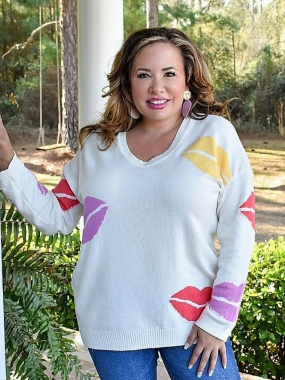 Perfectly Priscilla SZ 1X Graphic Lip Print Sweater Novelty Fun Valentine 80's